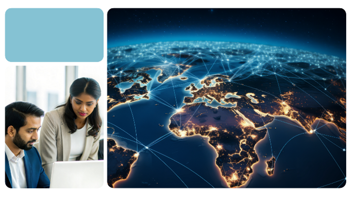 Grid image with main image of global map