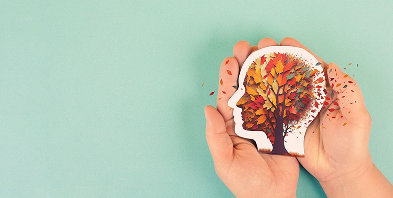 Alzheimer’s awareness; brain with autumn foliage