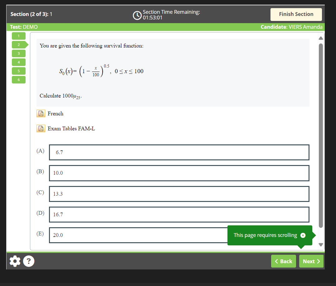 Screenshot of an example multiple-choice question in the Prometric testing environment.